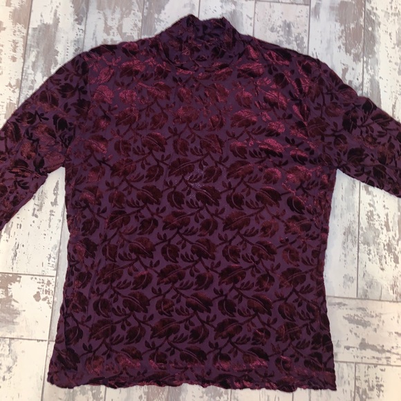 Vintage 90s Purple Sheer Turtleneck blouse Sz. M - Picture 3 of 8